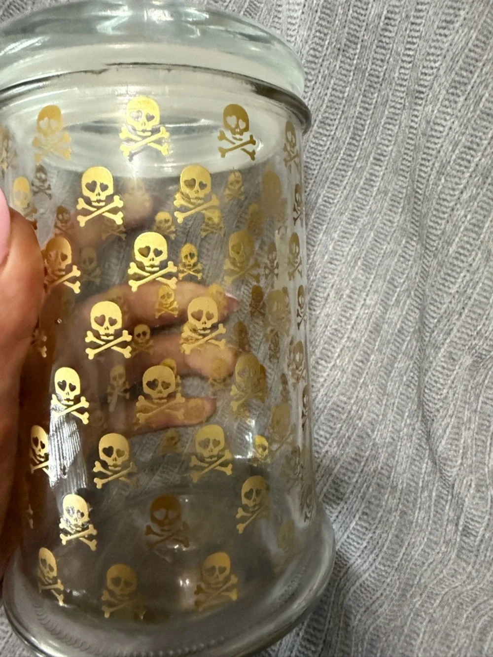 Gold Skull Pattern Glass Apothecary Jar - Home Accents